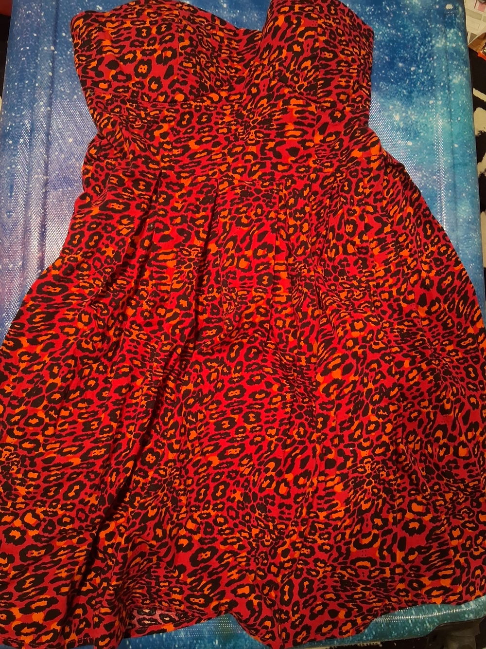 Red & Orange Leopard Print Strapless Dress